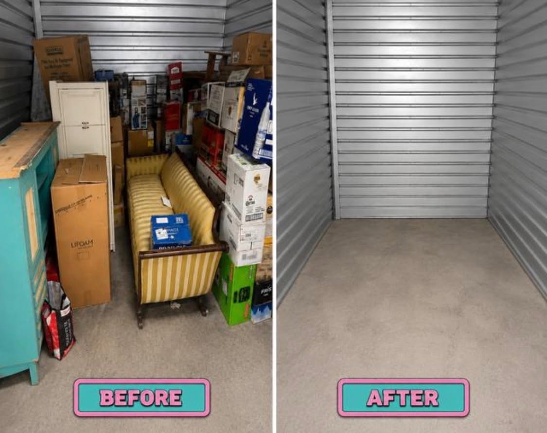 Before and after storage unit cleanout by Triple H The Trash Kings in Fort Myers FL
